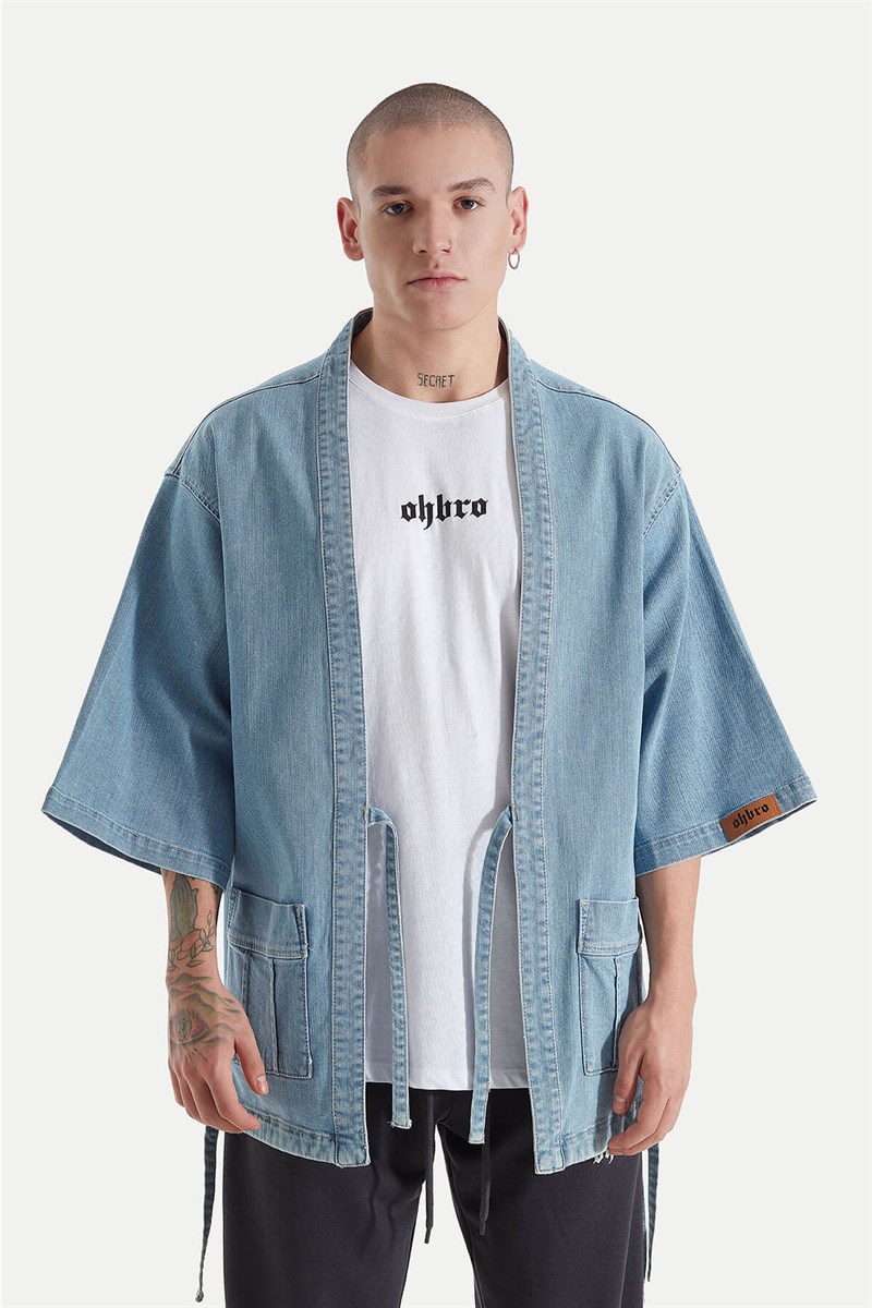 Kot Kimono Ceket - Açık Mavi - KoiBaskı