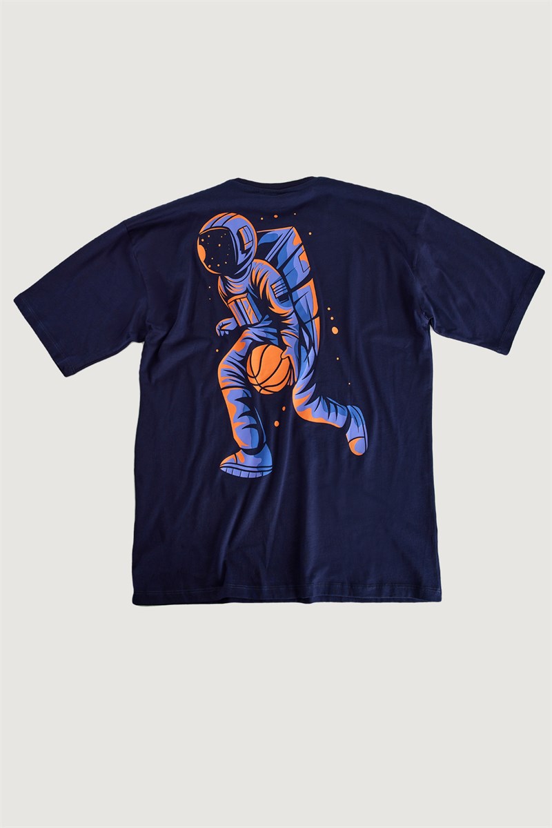 ASTROBRO Basket - Oversize Baskılı Tişört - Lacivert