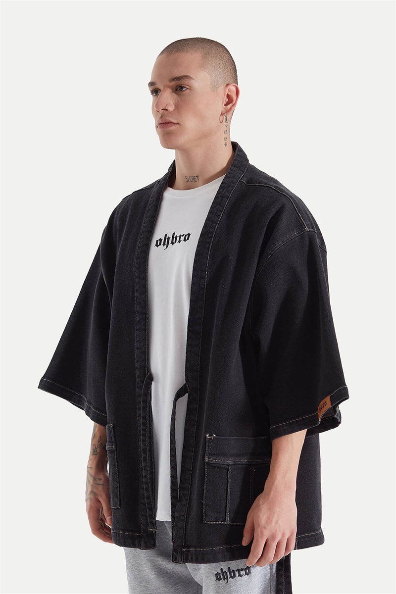 Kot Kimono Ceket - Antrasit - YılanBaskı