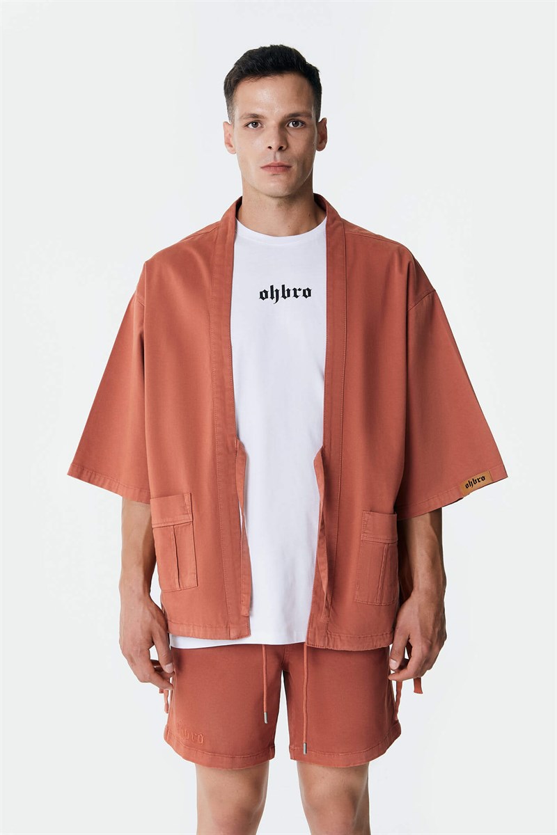 Kiremit Rengi Kot Kimono Ceket