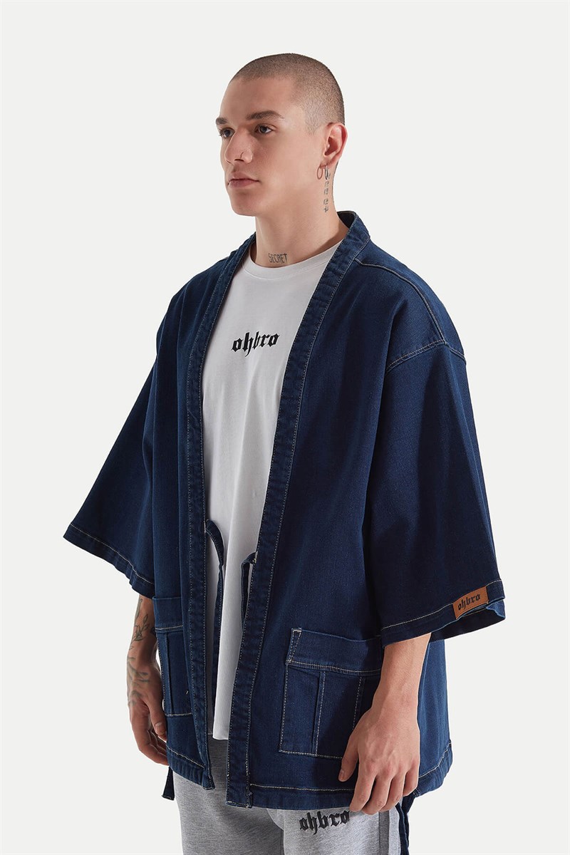 Kot Kimono Ceket - Koyu Mavi - YılanBaskı 