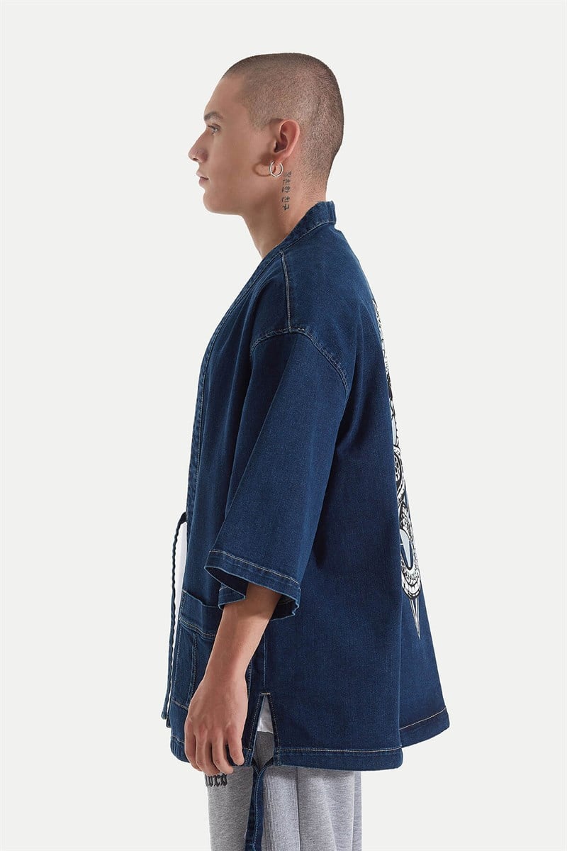 Kot Kimono Ceket - Koyu Mavi - YılanBaskı 