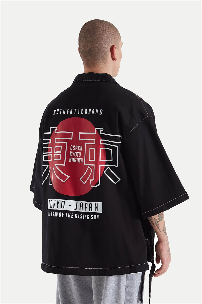 Kot Kimono Ceket - Siyah - JapanBaskı