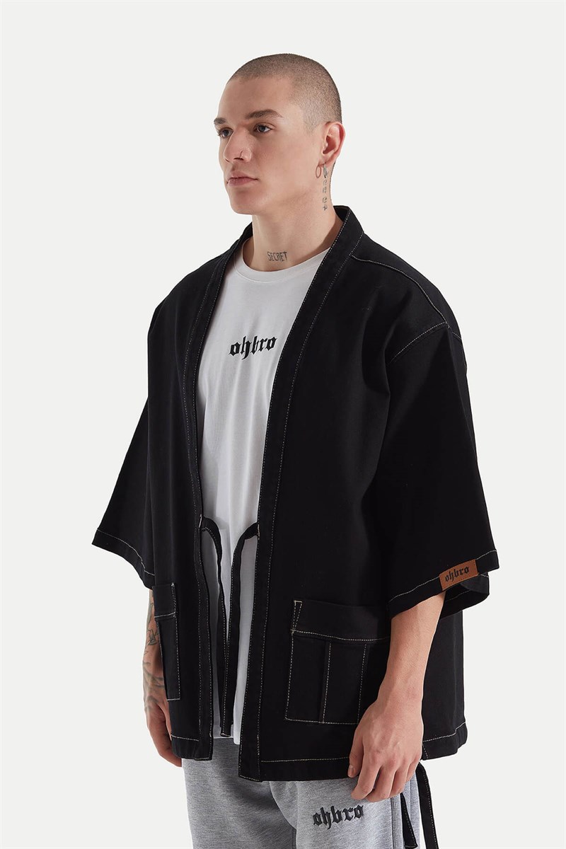 Kot Kimono Ceket - Siyah - JapanBaskı