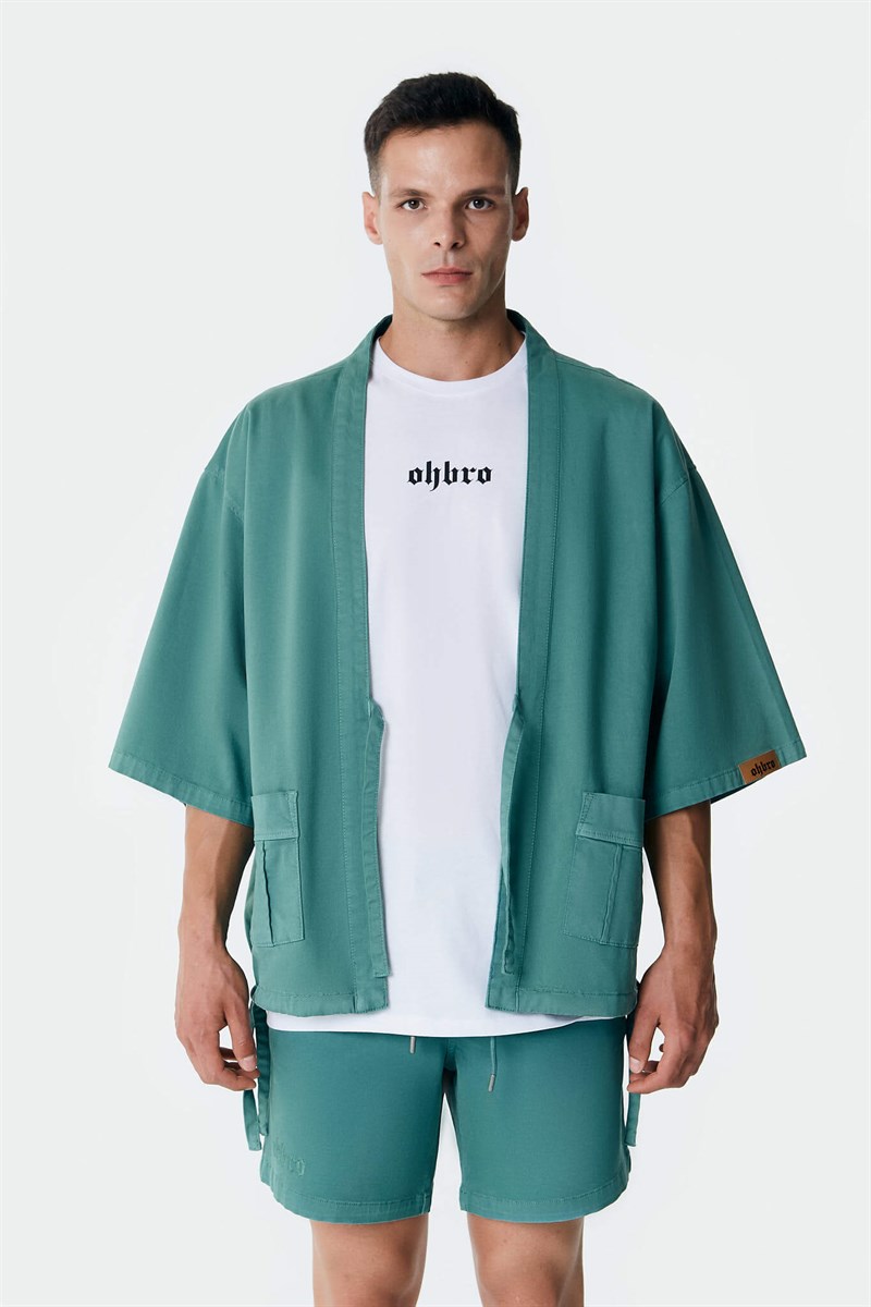 Kot Kimono Ceket - Yeşil